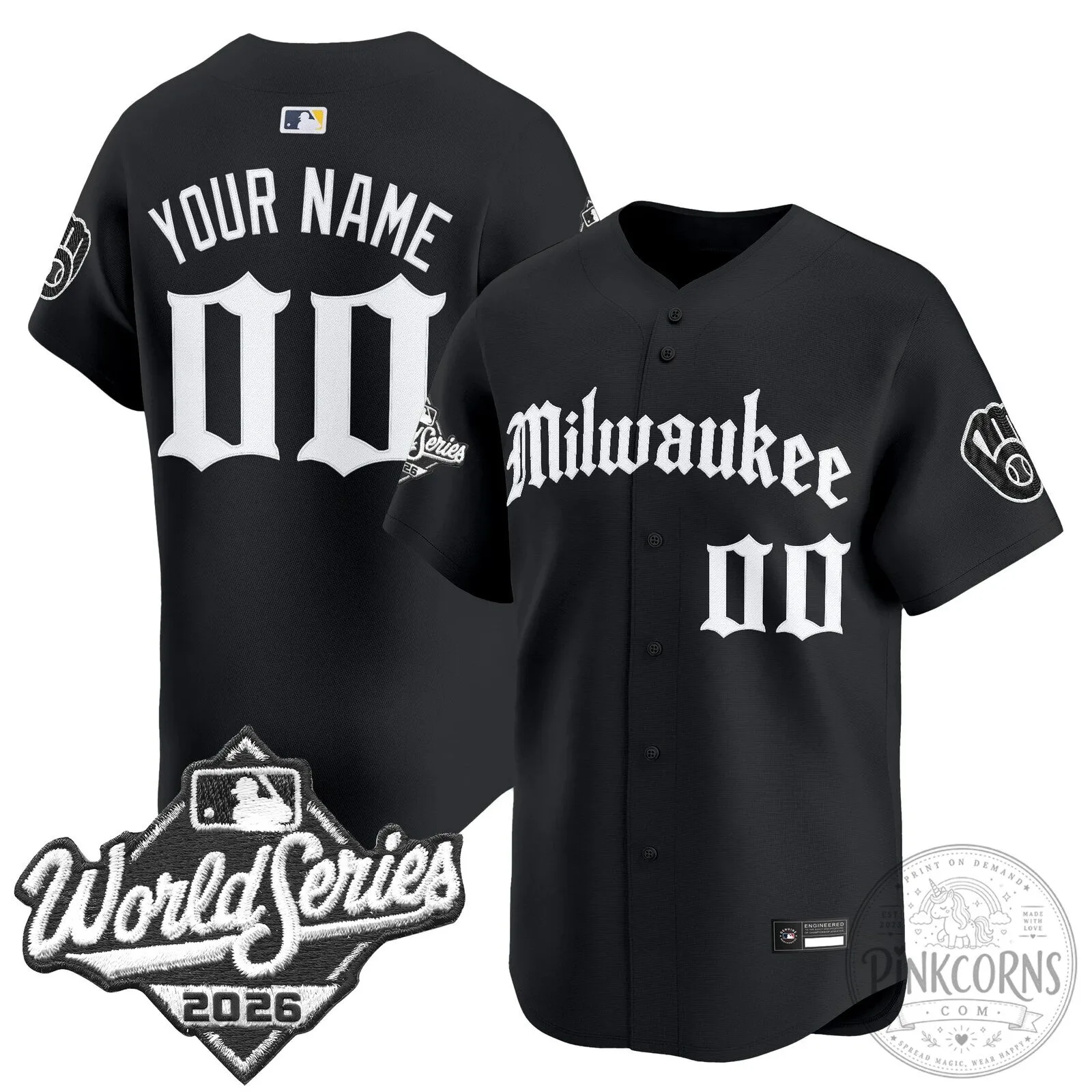 Milwaukee Brewers 2026 World Series Gothic Edition Custom Baseball Jersey 1 Milwaukee Brewers 2026 World Series Gothic Edition Custom Baseball Jersey