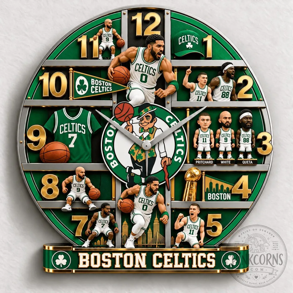 Boston Celtics NBA Basketball Team Players and Logo Wall Clock Boston Celtics NBA Basketball Team Players and Logo Wall Clock