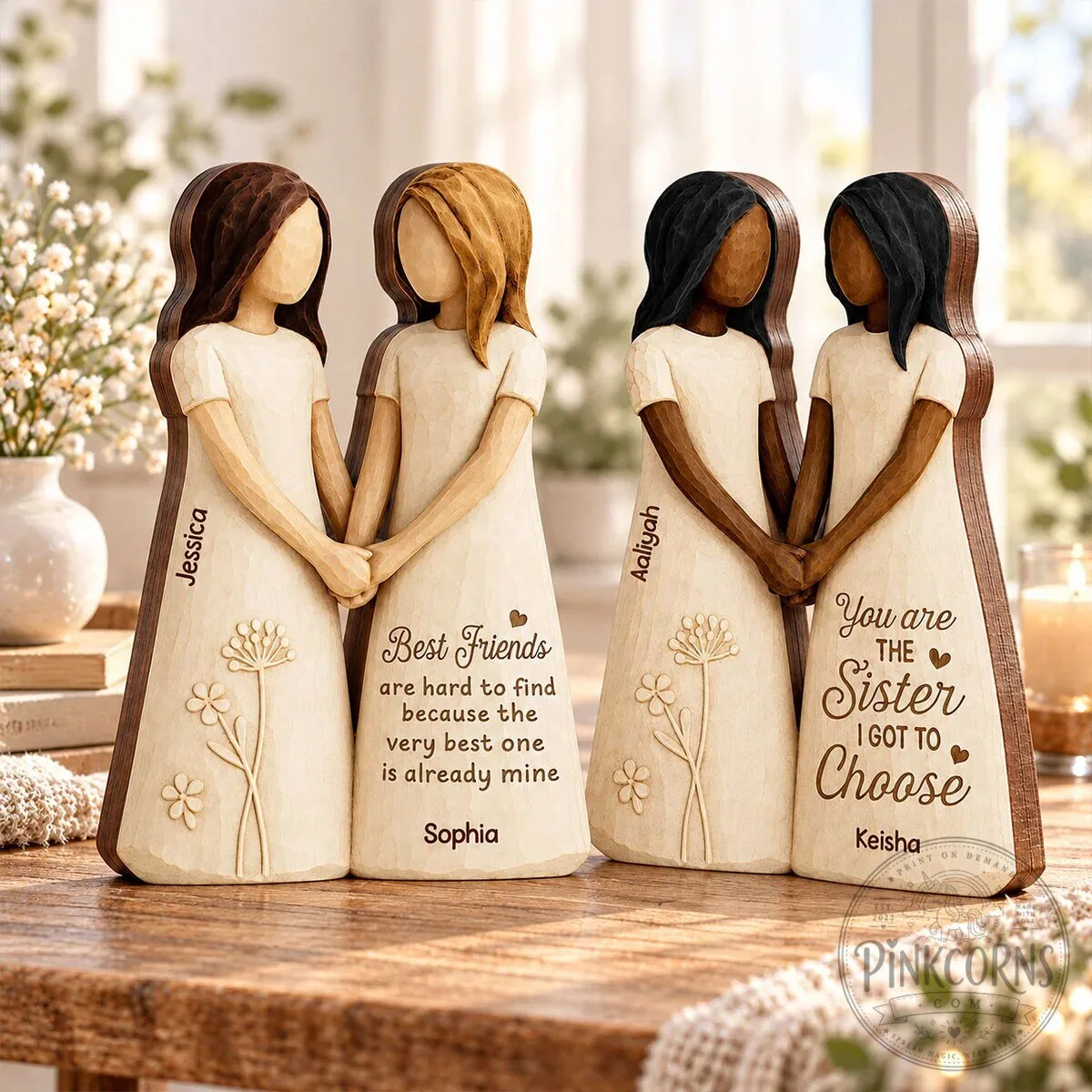Personalized Best Friends Holding Hands Wooden Block Plaque Gift
