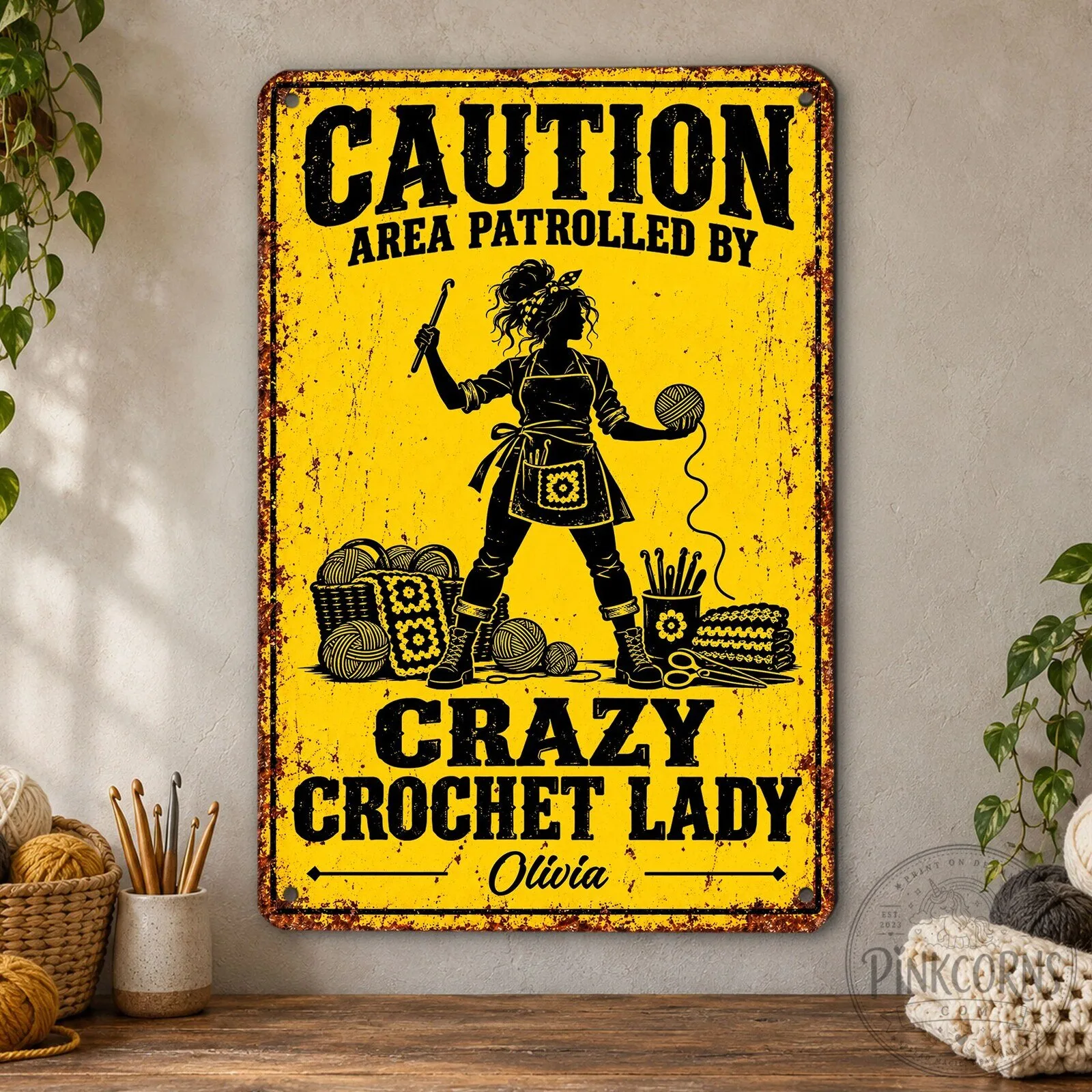Caution Area Patrolled By Crazy Crochet Lady Personalized Metal Sign 5 Caution Area Patrolled By Crazy Crochet Lady Personalized Metal Sign