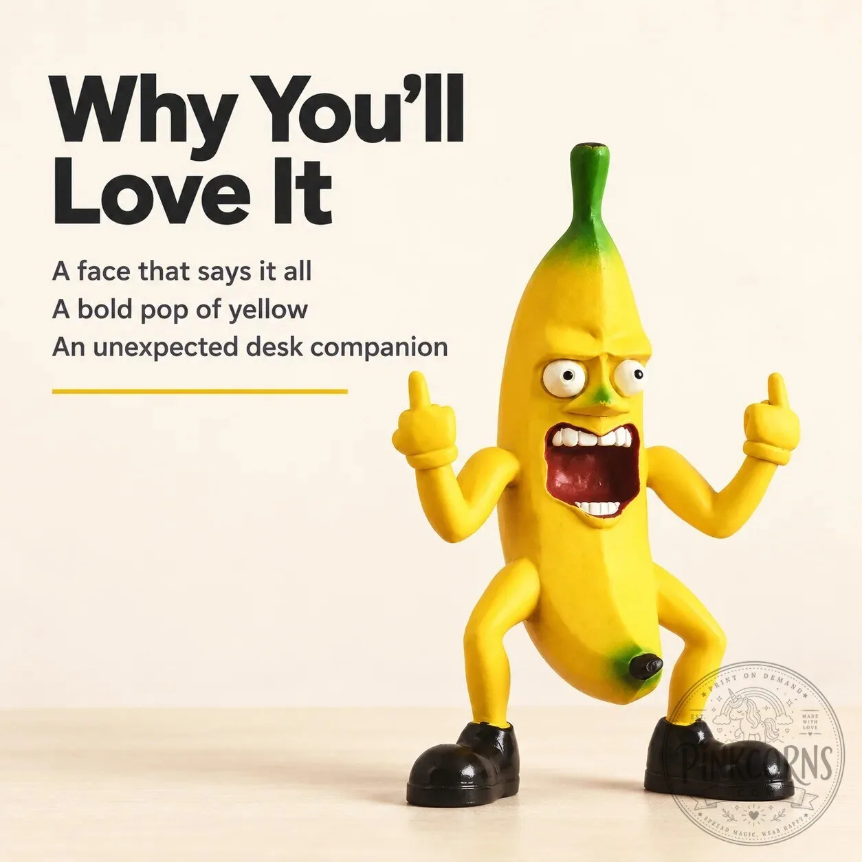Angry Banana Middle Finger Figurine - Hilarious Desk Decor and Gag Gift