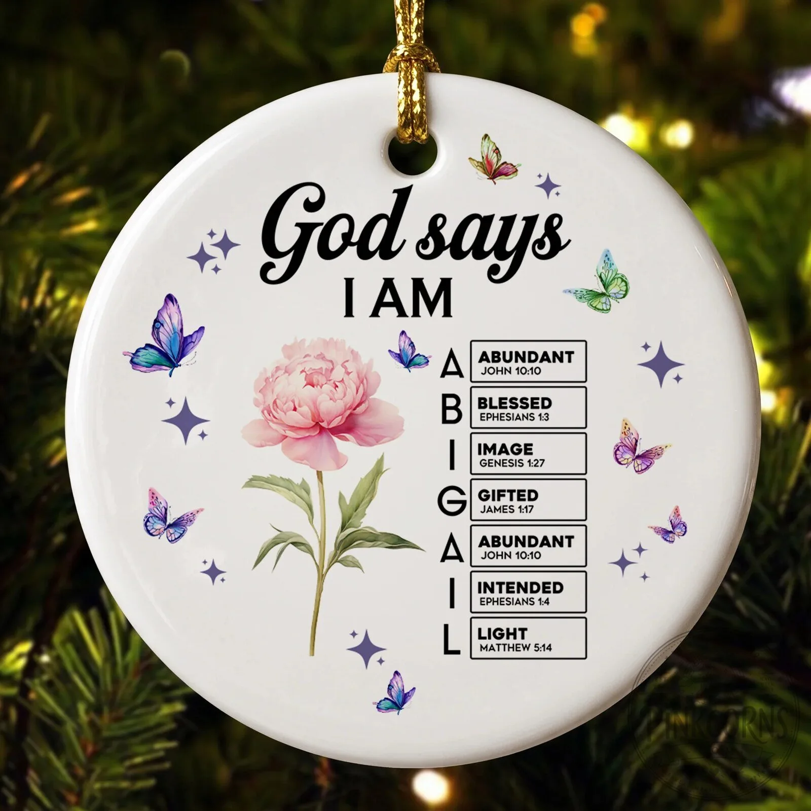 God Says I Am Bible Verse Personalized Christmas Tree Ornament