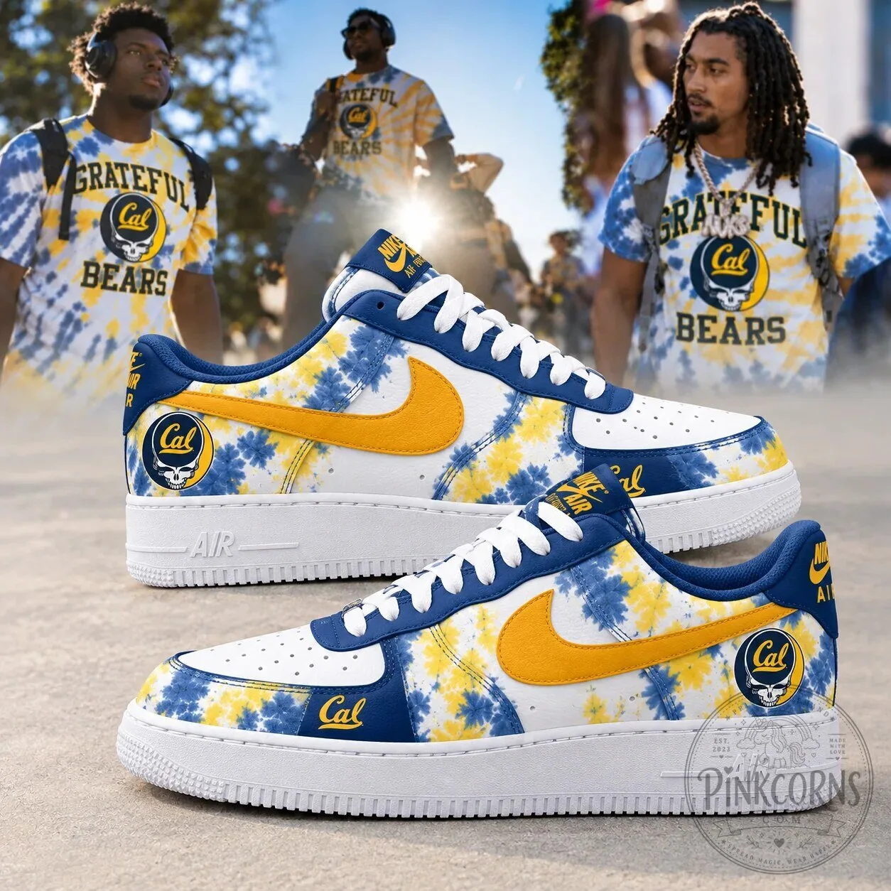 Gecko Moria One Piece Anime Custom Printed Nike Air Force 1 Sneakers 8 Nike Air Force 1 Shoes in Tie-Dye Style featuring Grateful Dead and California Golden Bears