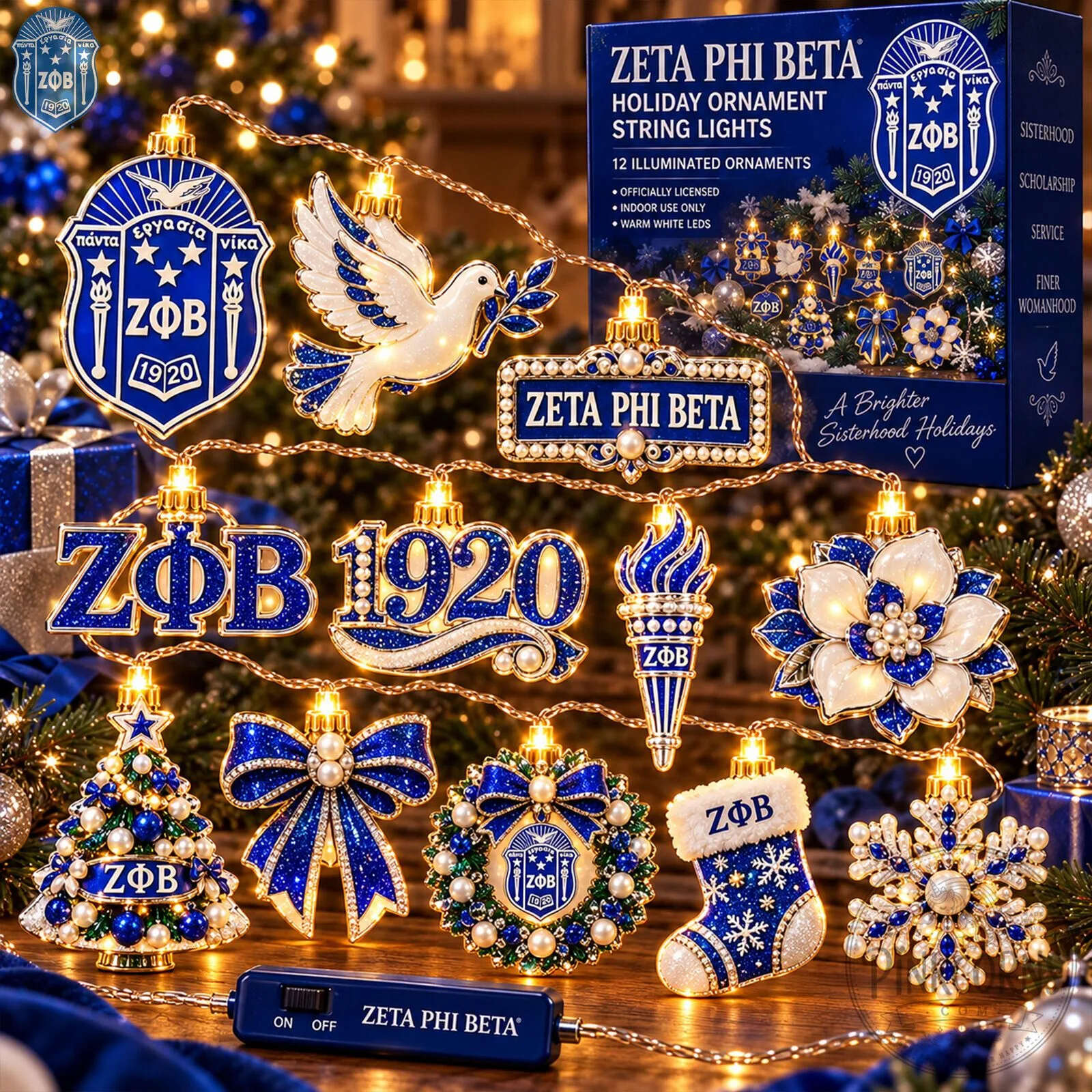 Zeta Phi Beta Holiday Ornament String Lights - Illuminated Christmas Tree Decorations 3 Zeta Phi Beta Holiday Ornament String Lights - Illuminated Christmas Tree Decorations
