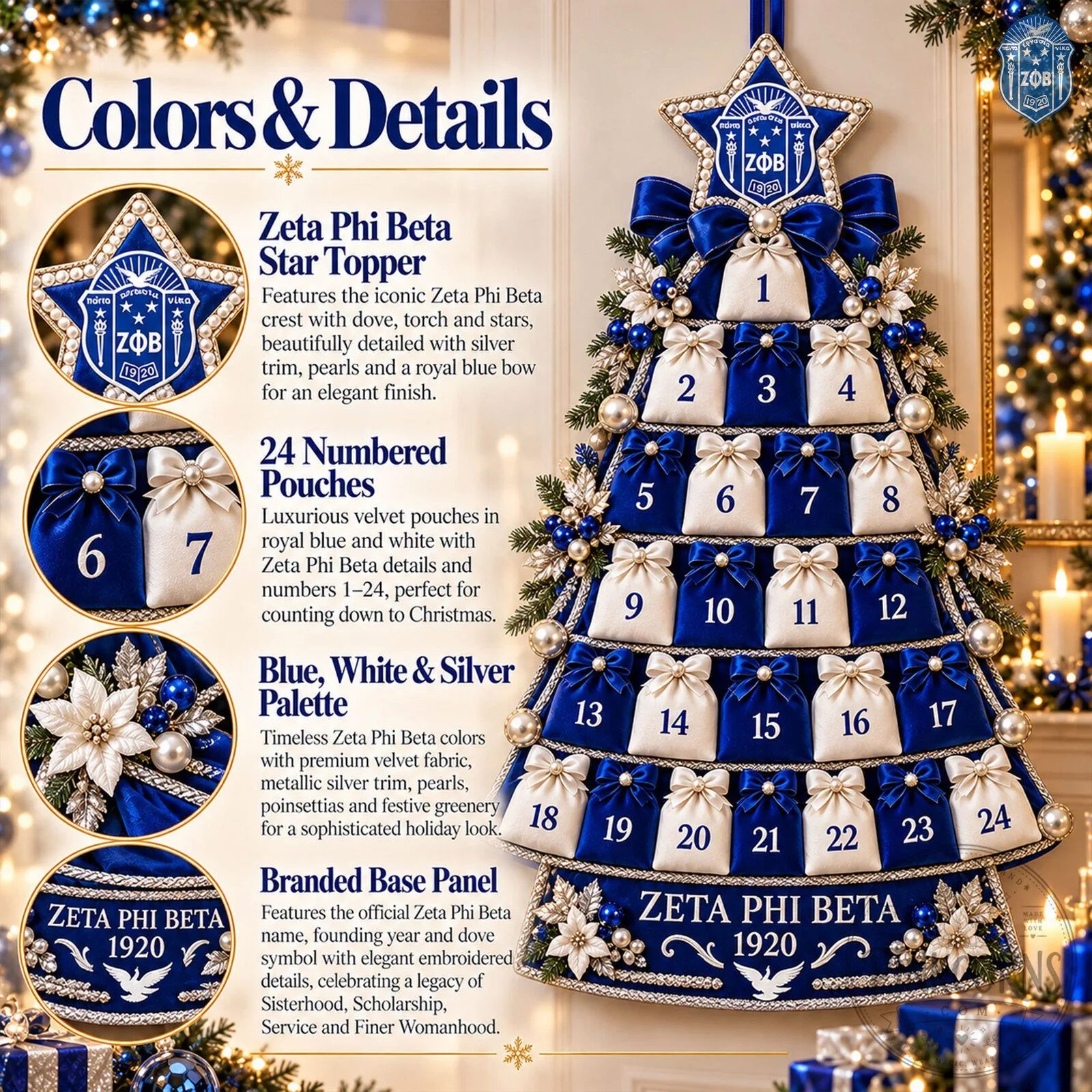 Advent Calendar with 24 Pouches for Zeta Phi Beta Sorority Christmas Tree 3 Advent Calendar with 24 Pouches for Zeta Phi Beta Sorority Christmas Tree