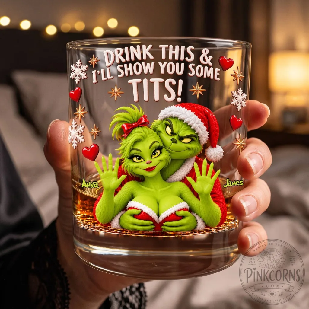 Grinch Christmas Couple Drink This And I'll Show You Some Tits Drinking Glass Grinch Christmas Couple Drink This And I'll Show You Some Tits Drinking Glass