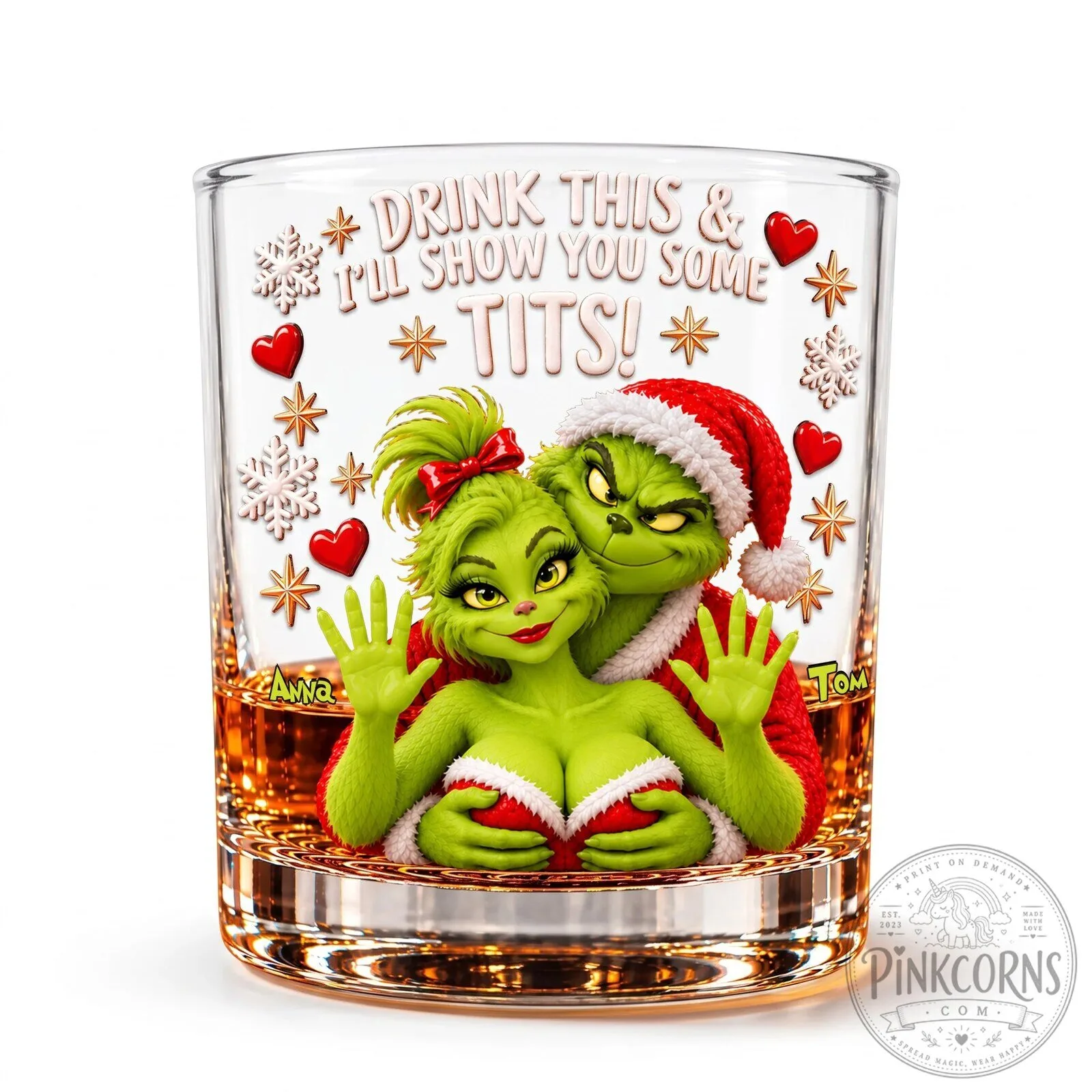 Grinch Christmas Couple Drink This And I'll Show You Some Tits Drinking Glass 9 Grinch Christmas Couple Drink This And I