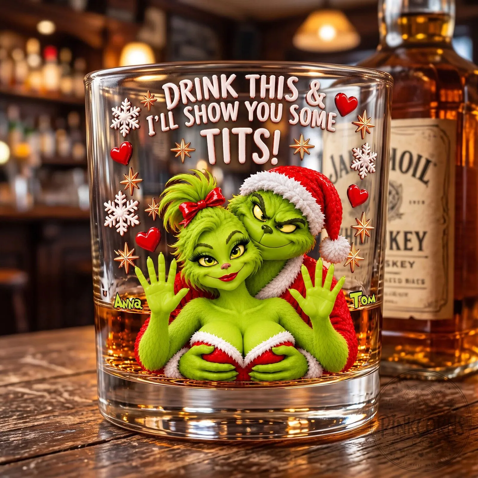 Grinch Christmas Couple Drink This And I'll Show You Some Tits Drinking Glass 10 Grinch Christmas Couple Drink This And I