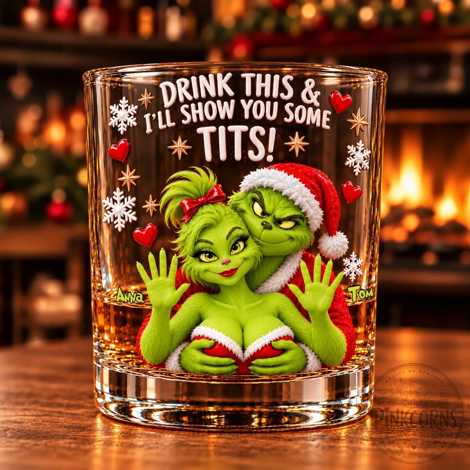 Grinch Christmas Couple Drink This And I'll Show You Some Tits Drinking Glass 11 Grinch Christmas Couple Drink This And I