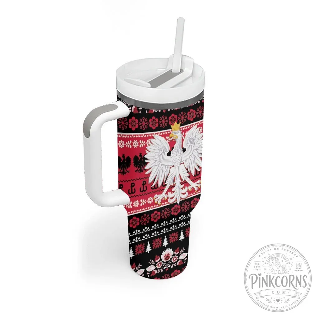 Polish Christmas Folk Art Eagle Pattern Insulated Tumbler with Handle 9 Polish Christmas Folk Art Eagle Pattern Insulated Tumbler with Handle