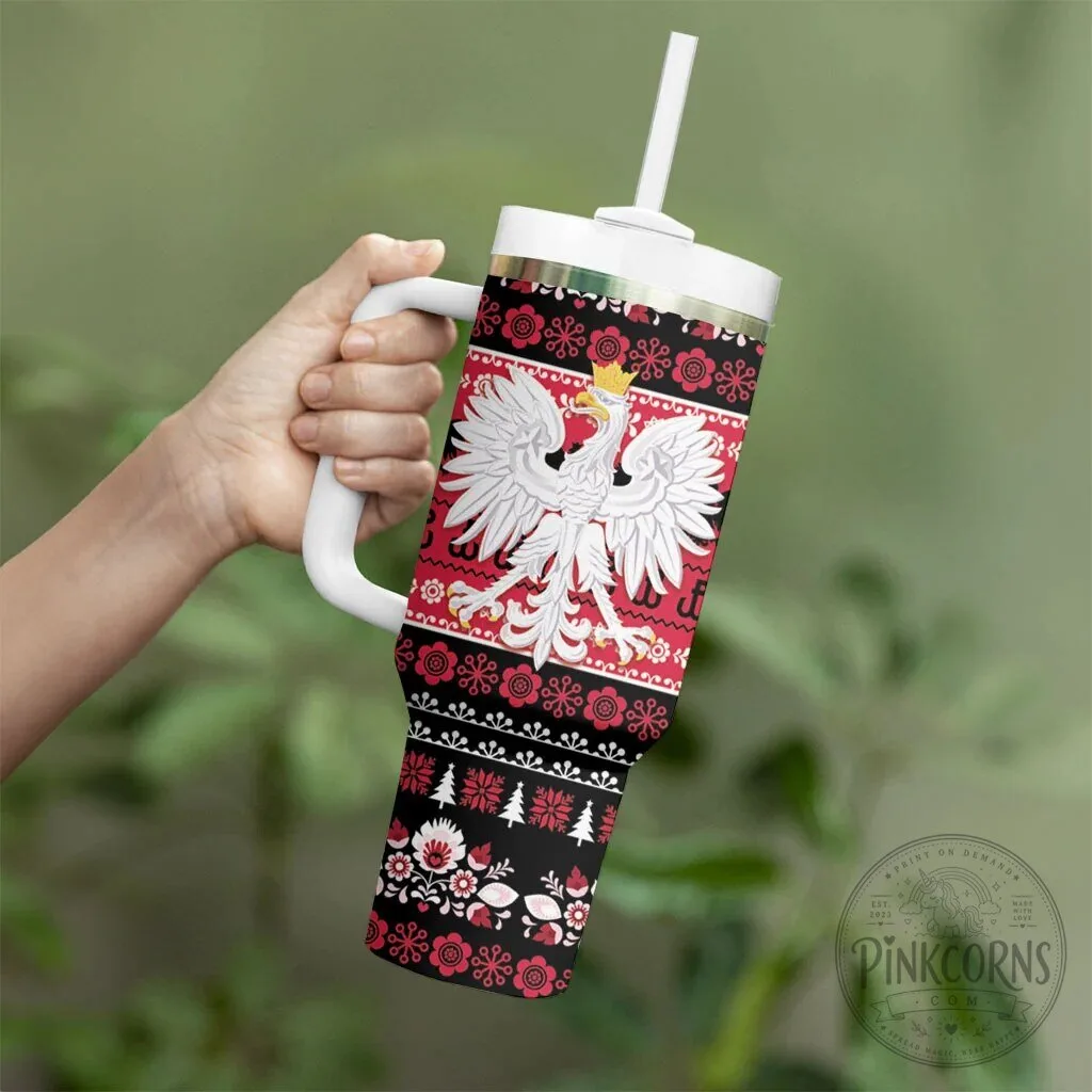 Polish Christmas Folk Art Eagle Pattern Insulated Tumbler with Handle 10 Polish Christmas Folk Art Eagle Pattern Insulated Tumbler with Handle