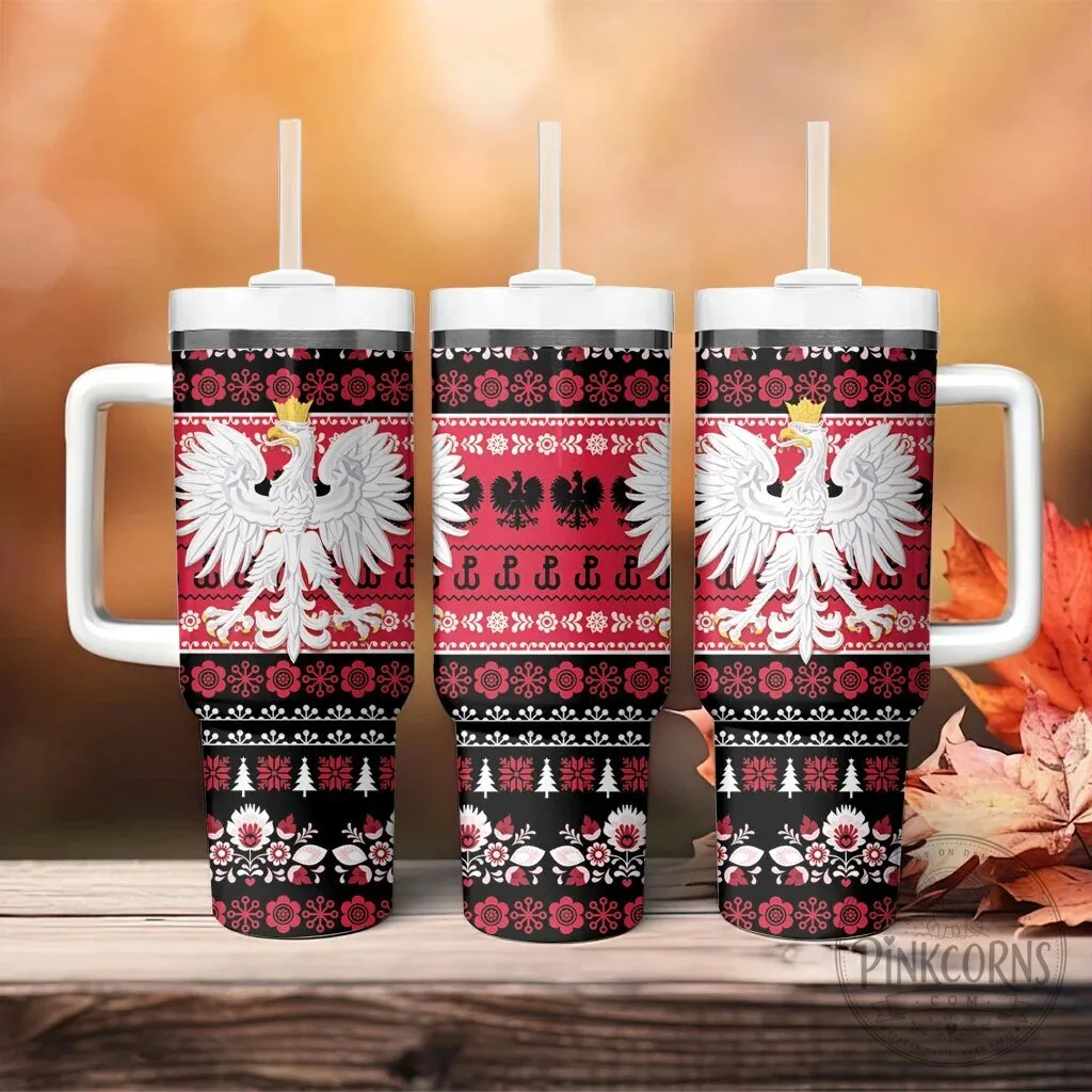 Polish Christmas Folk Art Eagle Pattern Insulated Tumbler with Handle 11 Polish Christmas Folk Art Eagle Pattern Insulated Tumbler with Handle