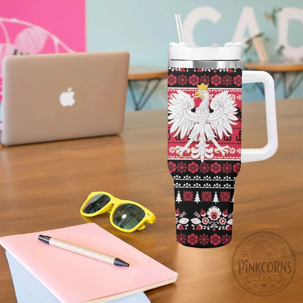 Polish Christmas Folk Art Eagle Pattern Insulated Tumbler with Handle 12 Polish Christmas Folk Art Eagle Pattern Insulated Tumbler with Handle