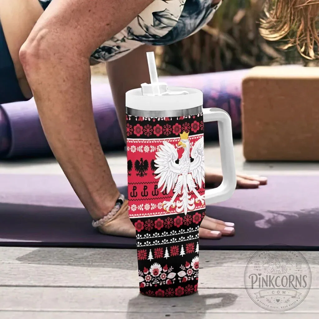 Polish Christmas Folk Art Eagle Pattern Insulated Tumbler with Handle 13 Polish Christmas Folk Art Eagle Pattern Insulated Tumbler with Handle