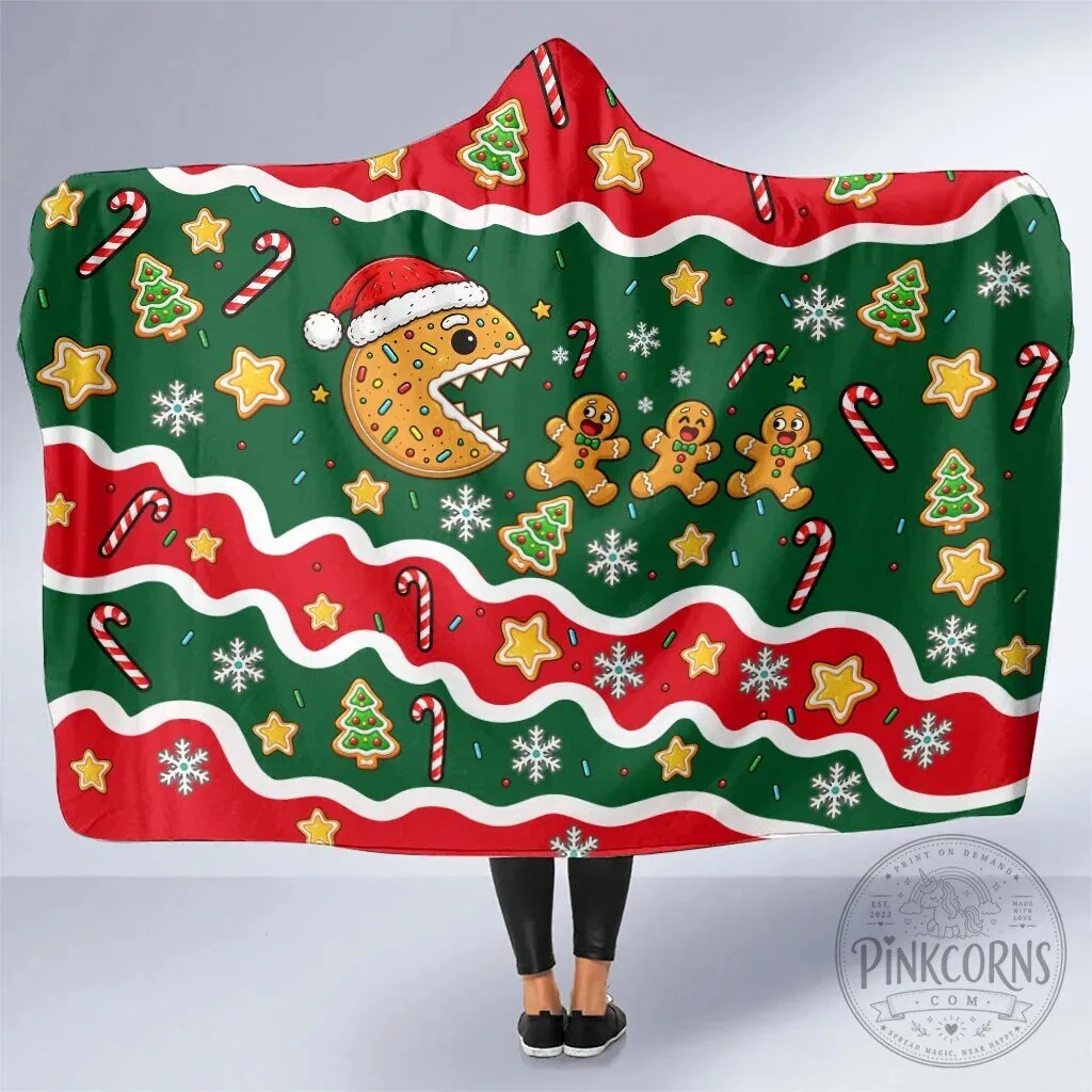 Christmas Gingerbread Man Pac-Man Hooded Blanket