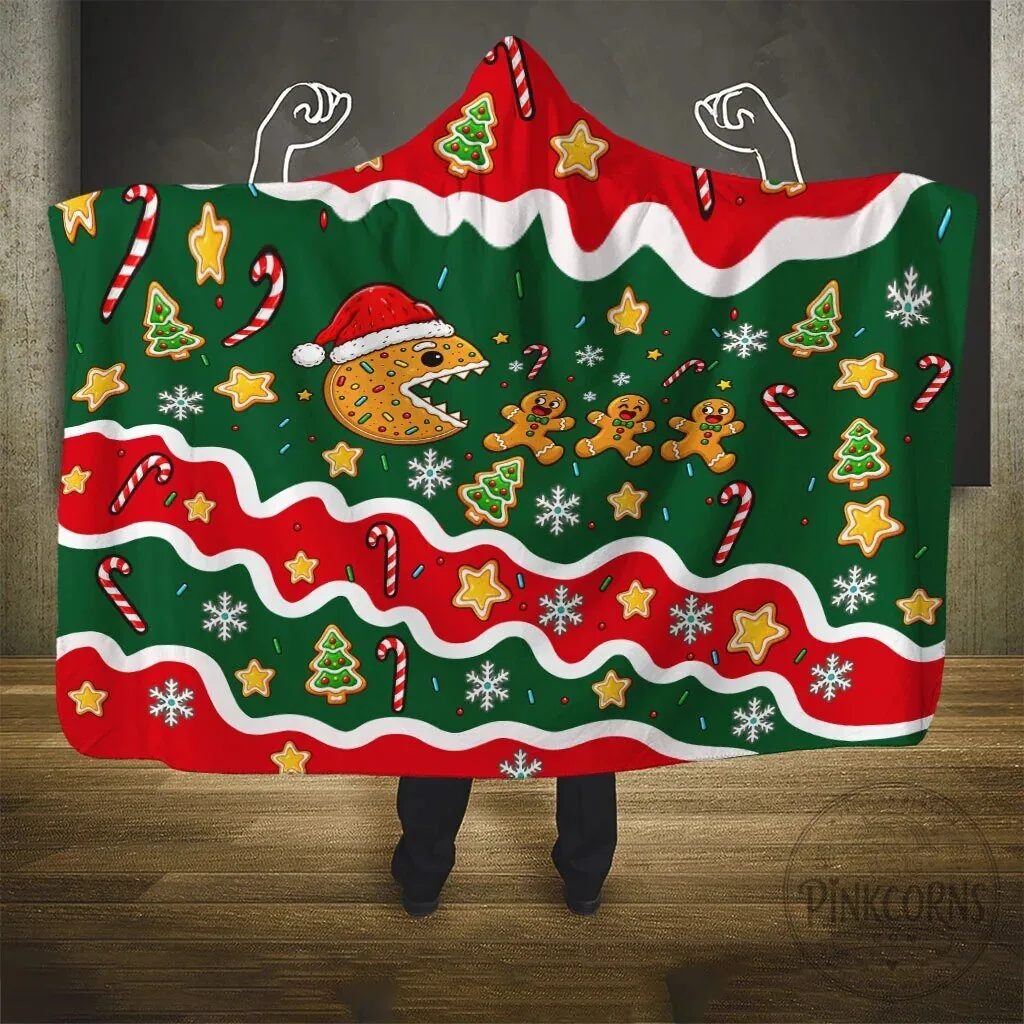 Christmas Gingerbread Man Pac-Man Hooded Blanket 8 Christmas Gingerbread Man Pac-Man Hooded Blanket