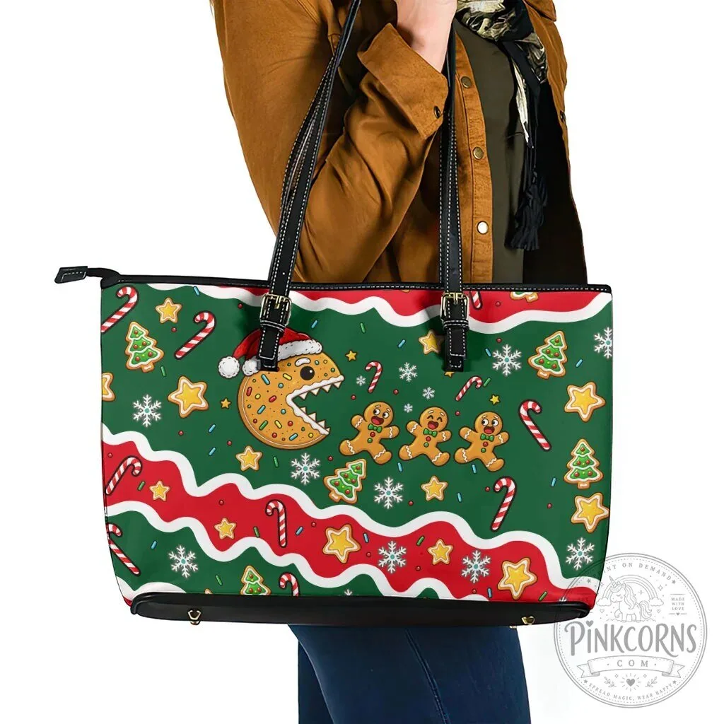 Christmas Gingerbread Cookies Candy Cane Holiday Pattern Leather Tote Bag 9 Christmas Gingerbread Cookies Candy Cane Holiday Pattern Leather Tote Bag