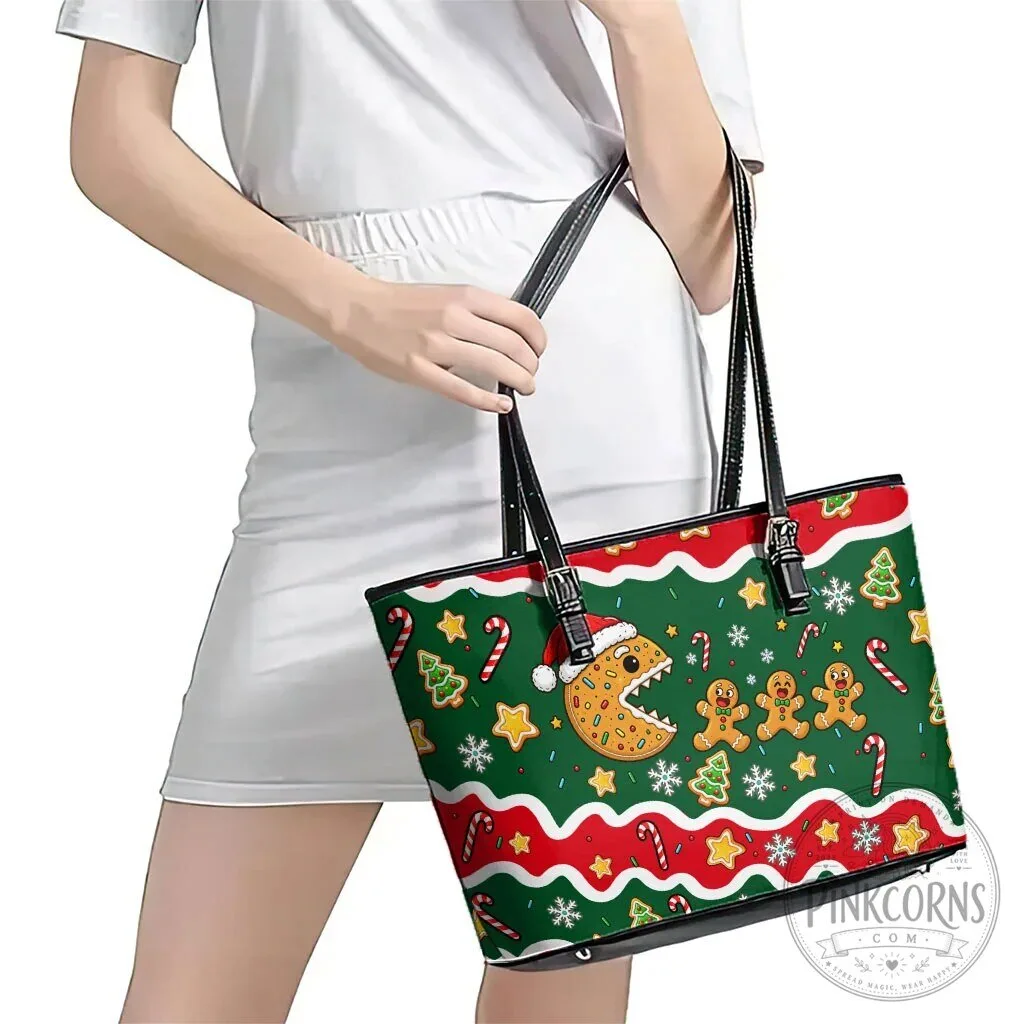 Christmas Gingerbread Cookies Candy Cane Holiday Pattern Leather Tote Bag 10 Christmas Gingerbread Cookies Candy Cane Holiday Pattern Leather Tote Bag