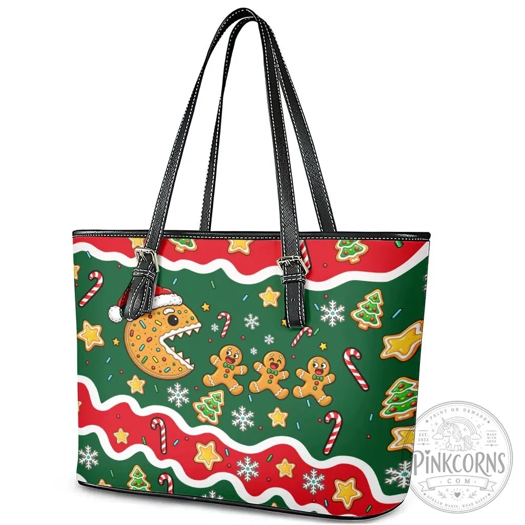 Christmas Gingerbread Cookies Candy Cane Holiday Pattern Leather Tote Bag 11 Christmas Gingerbread Cookies Candy Cane Holiday Pattern Leather Tote Bag