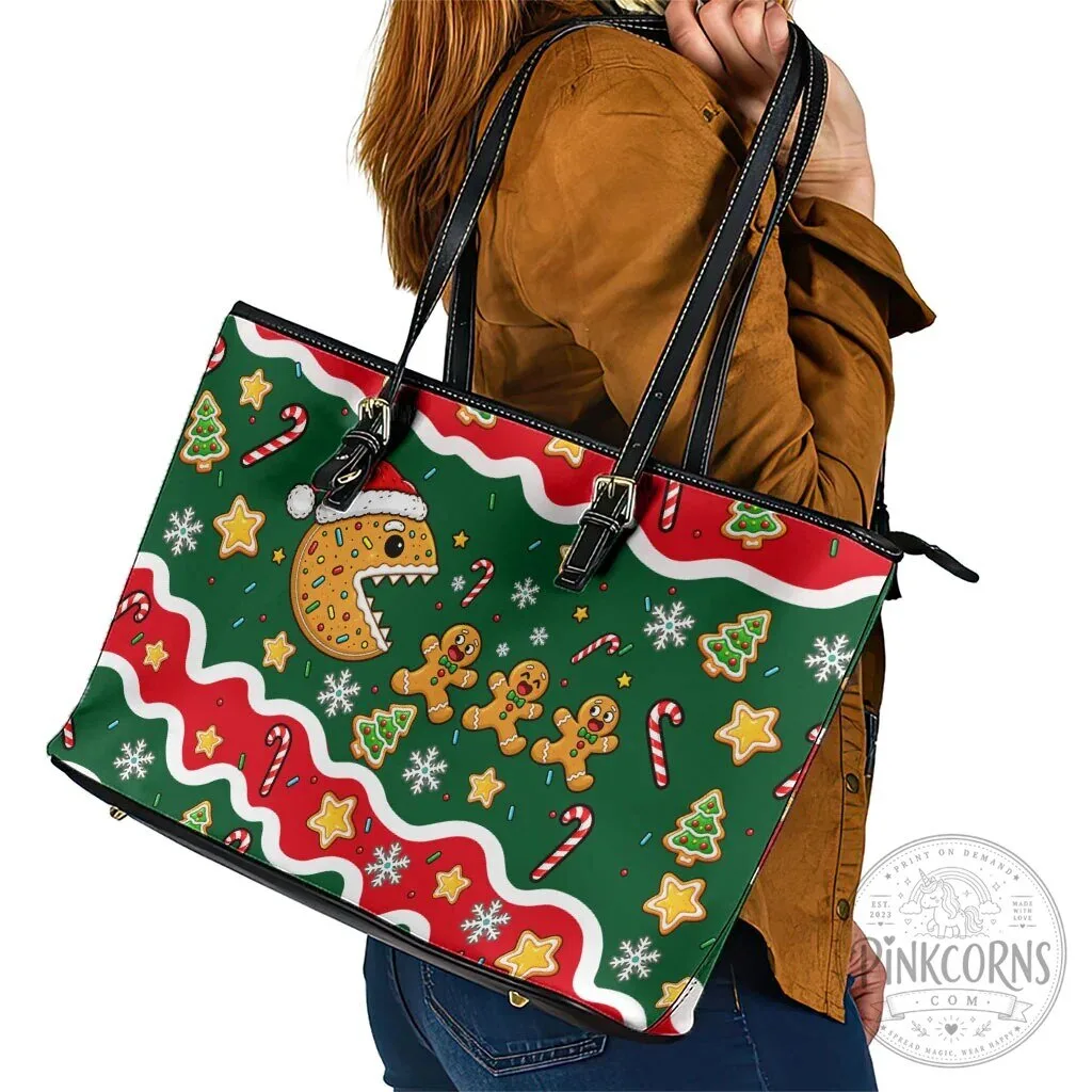Christmas Gingerbread Cookies Candy Cane Holiday Pattern Leather Tote Bag 13 Christmas Gingerbread Cookies Candy Cane Holiday Pattern Leather Tote Bag