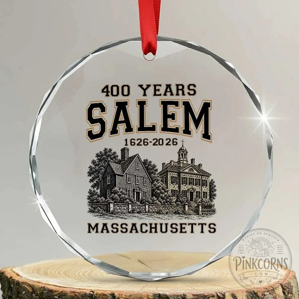 Salem Massachusetts 400th Anniversary 1626-2026 Crystal Glass Ornament