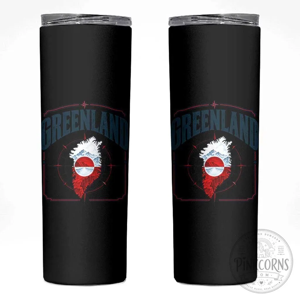 Greenland Flag Map Vintage Compass Graphic Skinny Tumbler Retro Geographic Country Pride