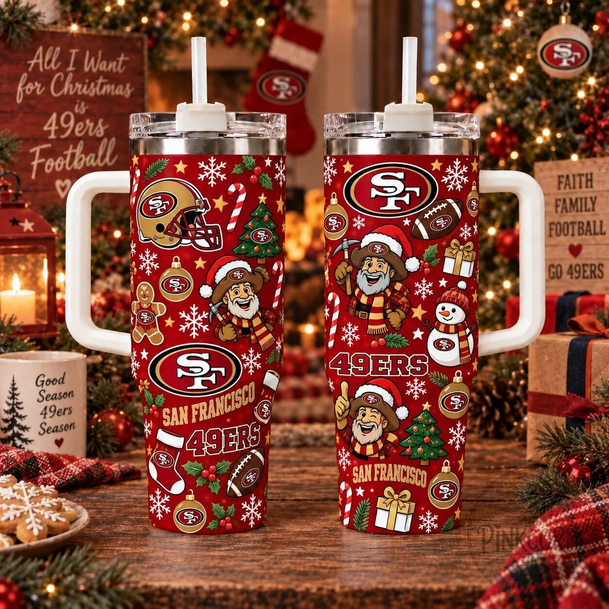 San Francisco 49ers Christmas Holiday Football Team 40oz Tumbler