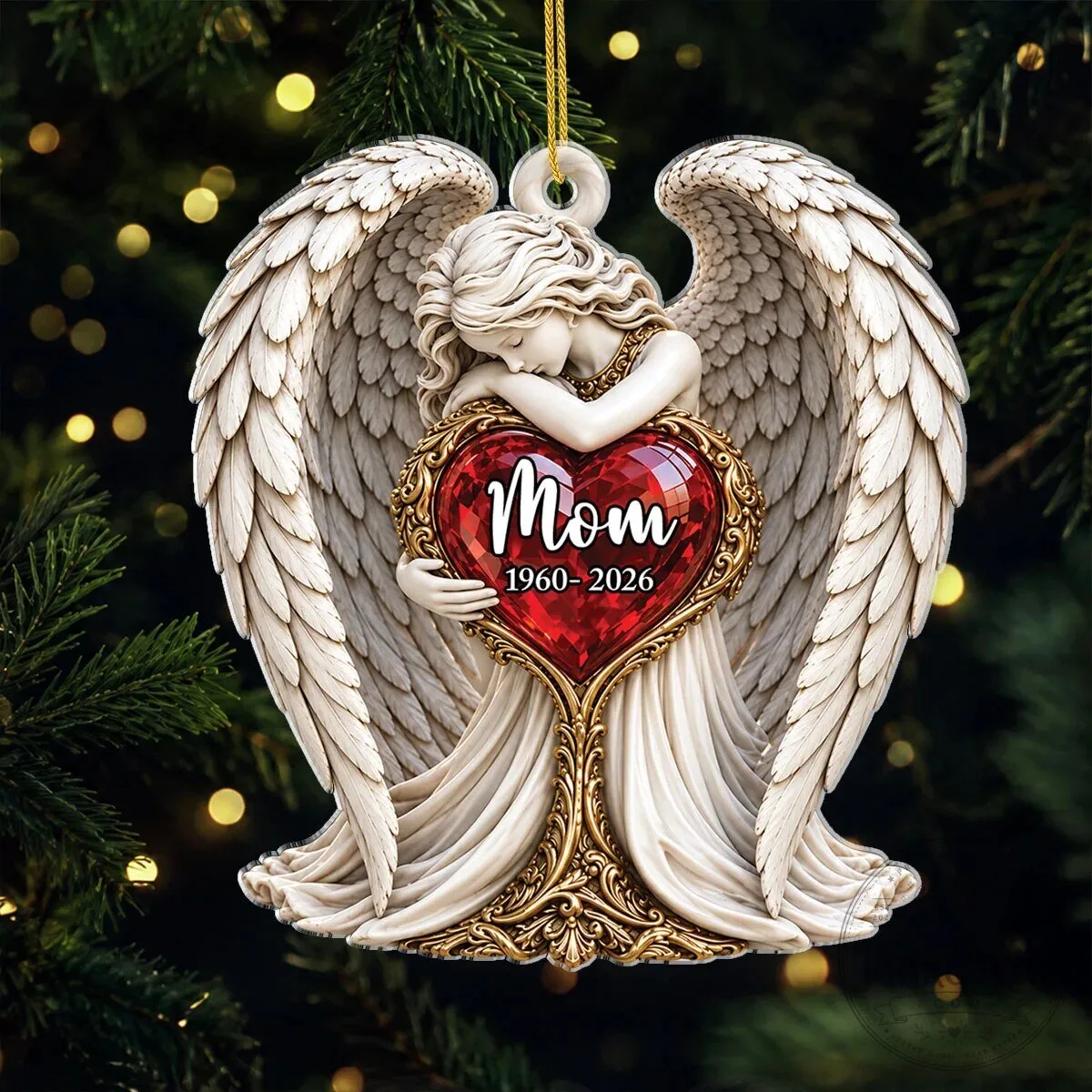 Angel Holding Heart Personalized Mom Memorial Christmas Tree Ornament