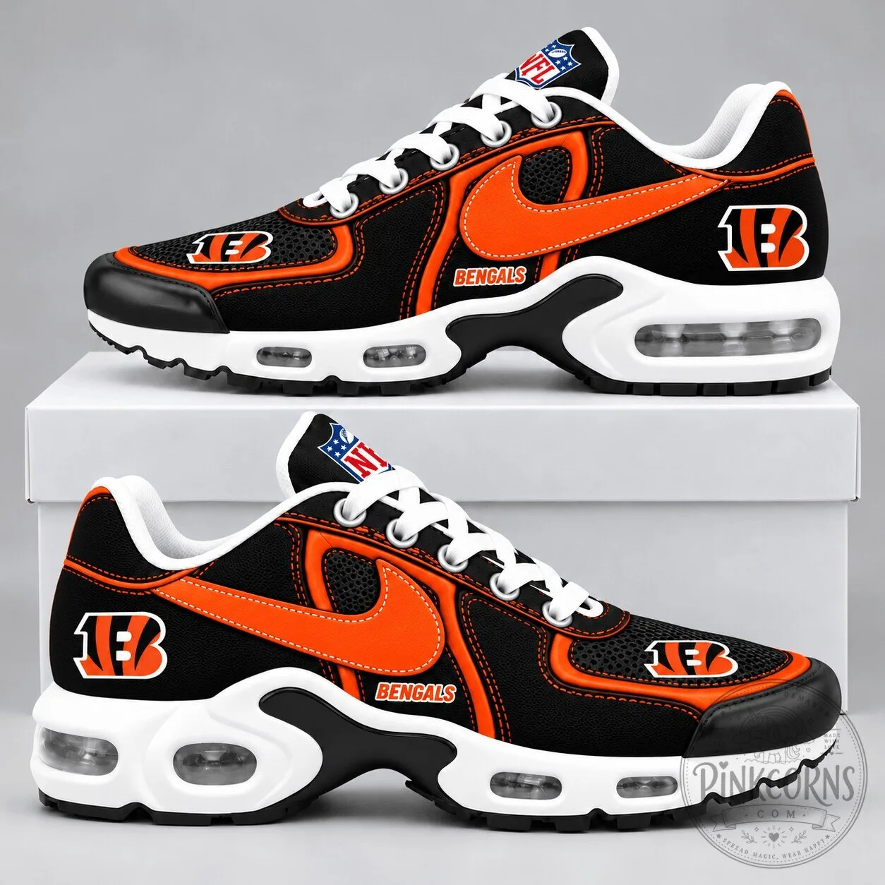 Cincinnati Bengals NFL Team Logo Black and Orange Custom Air Sneakers Shoes