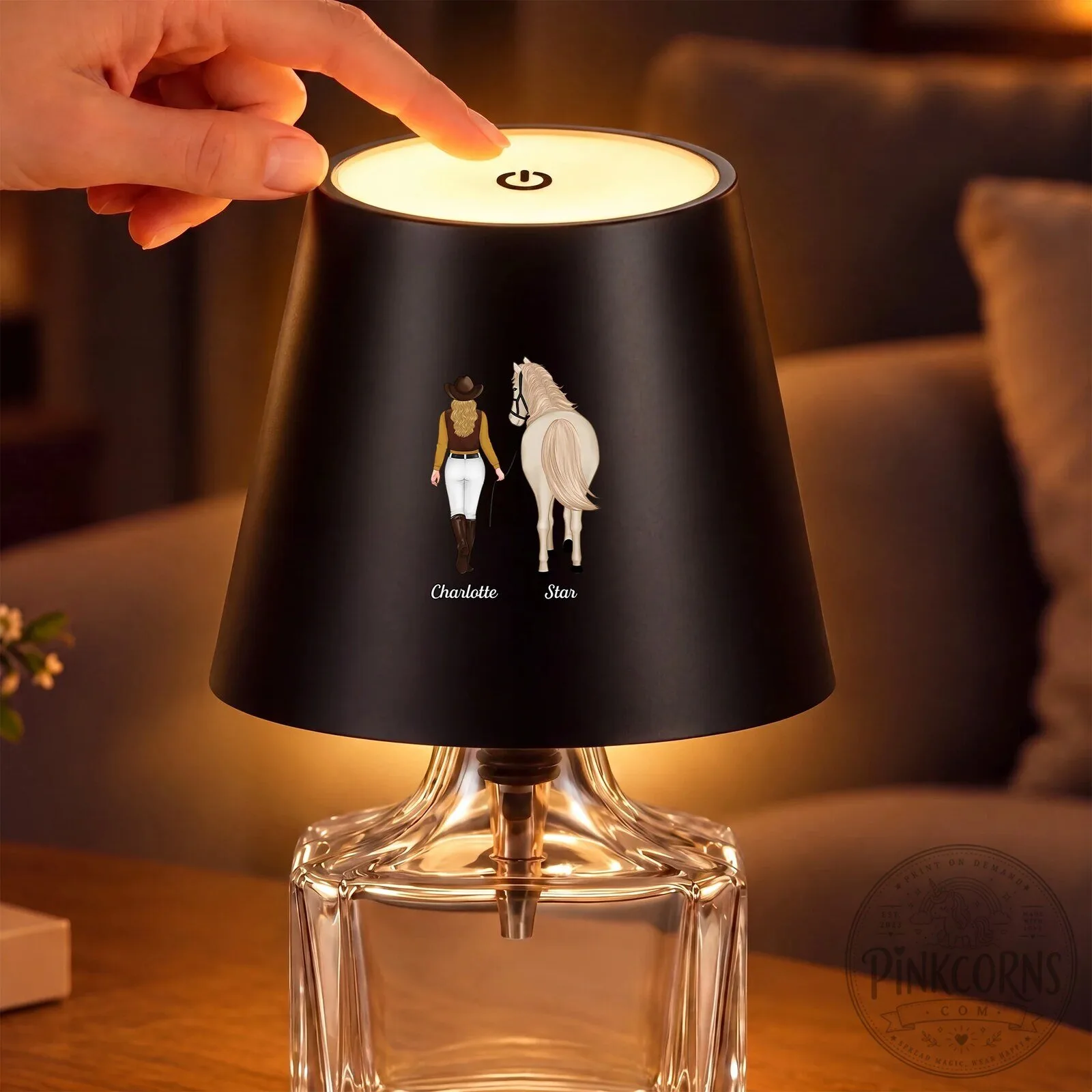 Personalized Horse and Rider LED Table Lamp - Custom Equestrian Night Light Gift