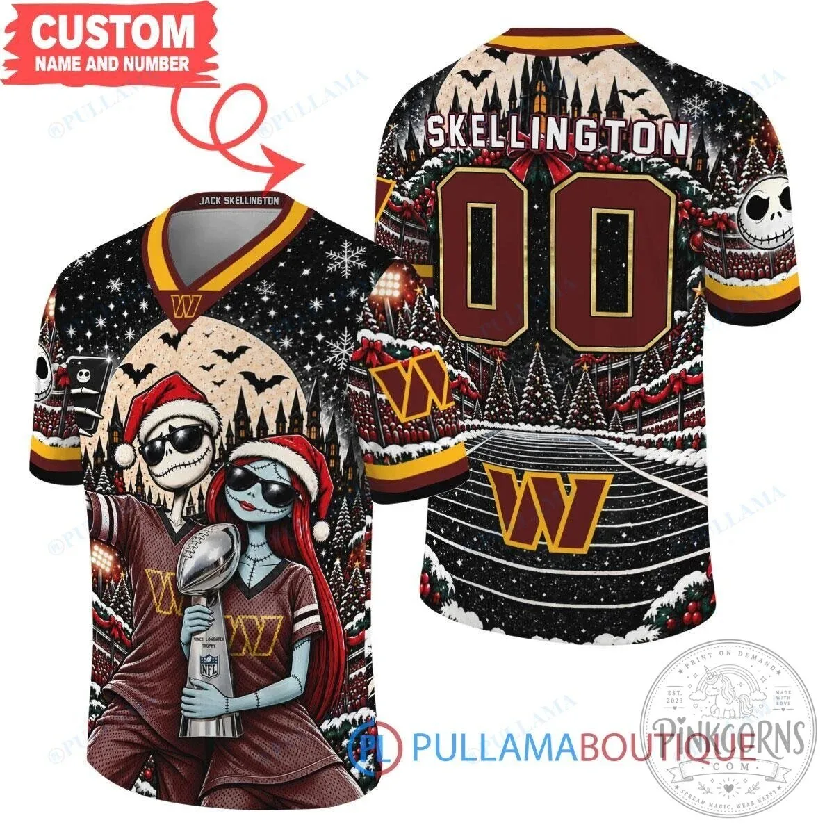 Washington Commanders Jack Skellington Christmas Football Jersey