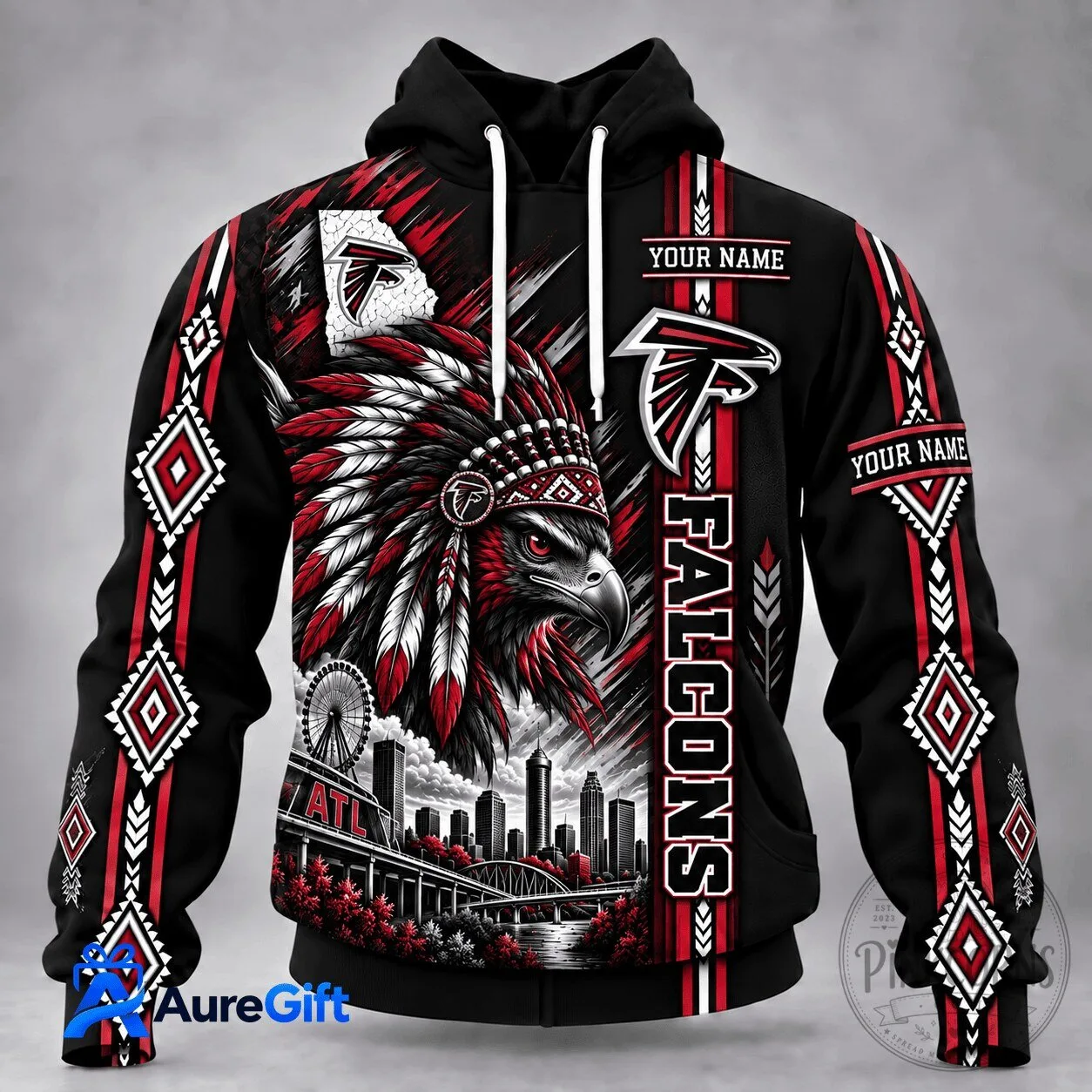 Atlanta Falcons Native American Chief Head NFL Football Personalized Hoodie