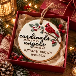 Personalized Cardinal Memorial Christmas Ornament When Angels Are Near Keepsake