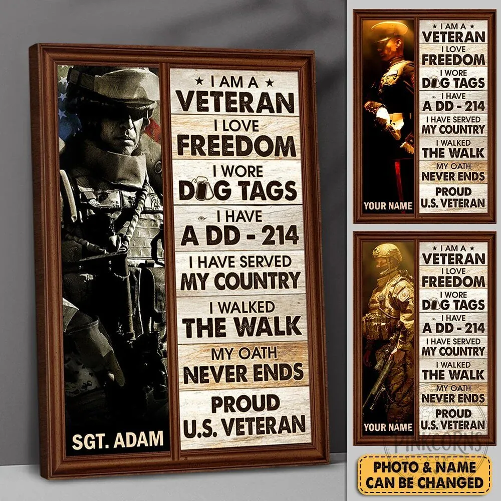 Personalized Veteran I Love Freedom I Wore Dog Tags Military Soldier Canvas Wall Art