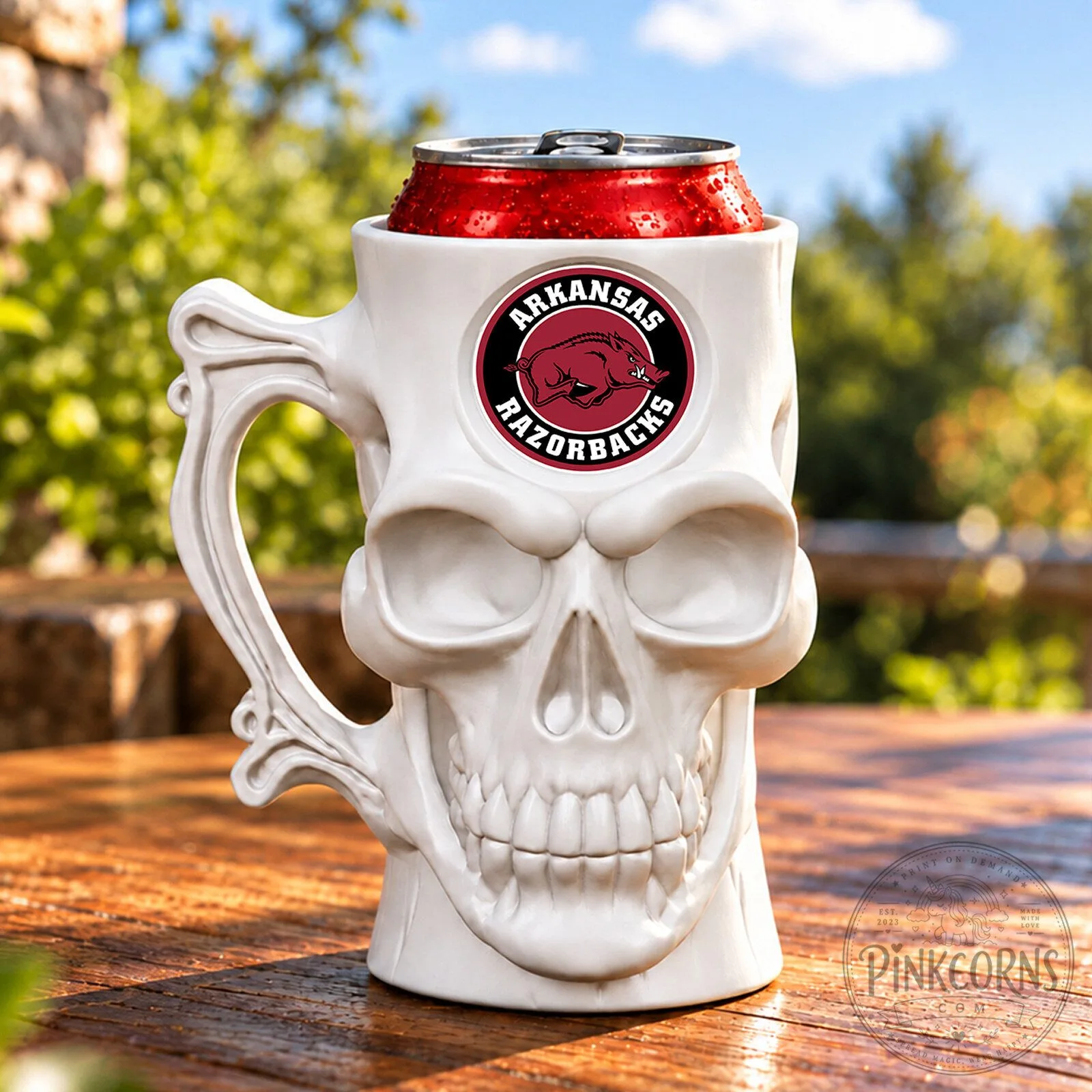 Arkansas Razorbacks Skull Shaped Can Cooler NCAA College Football Team 4 Arkansas Razorbacks Skull Shaped Can Cooler NCAA College Football Team