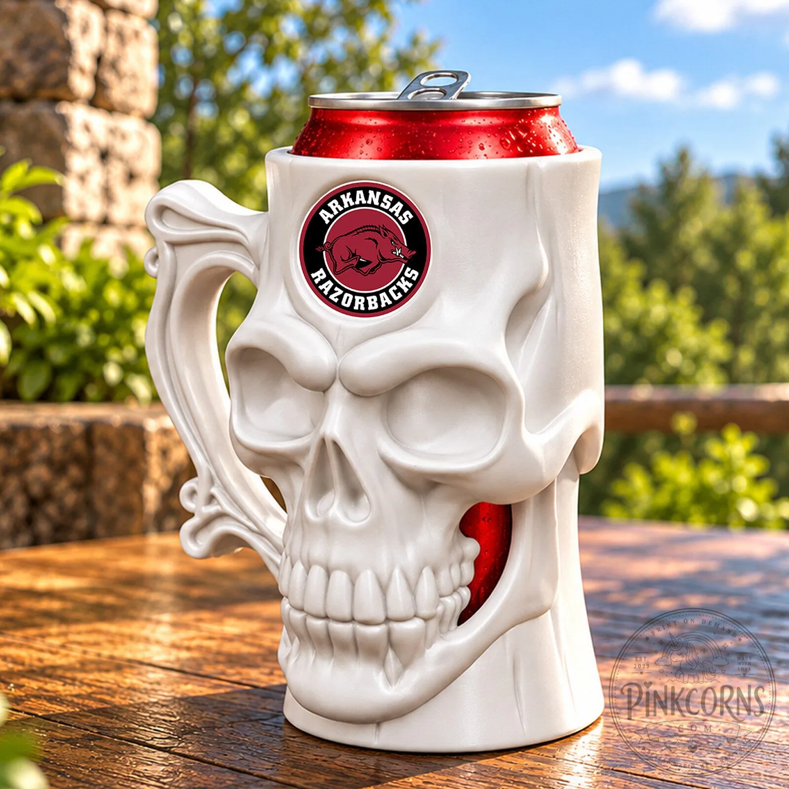 Arkansas Razorbacks Skull Shaped Can Cooler NCAA College Football Team 5 Arkansas Razorbacks Skull Shaped Can Cooler NCAA College Football Team