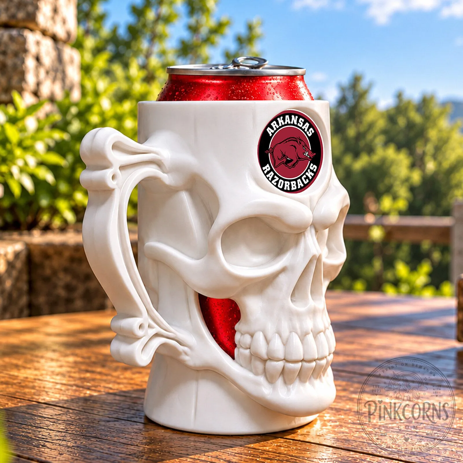 Arkansas Razorbacks Skull Shaped Can Cooler NCAA College Football Team 6 Arkansas Razorbacks Skull Shaped Can Cooler NCAA College Football Team