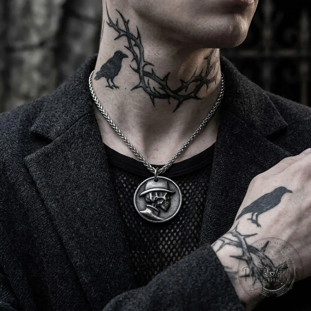 Vintage Top Hat Skull Stainless Steel Round Pendant Necklace 7 Vintage Top Hat Skull Stainless Steel Round Pendant Necklace