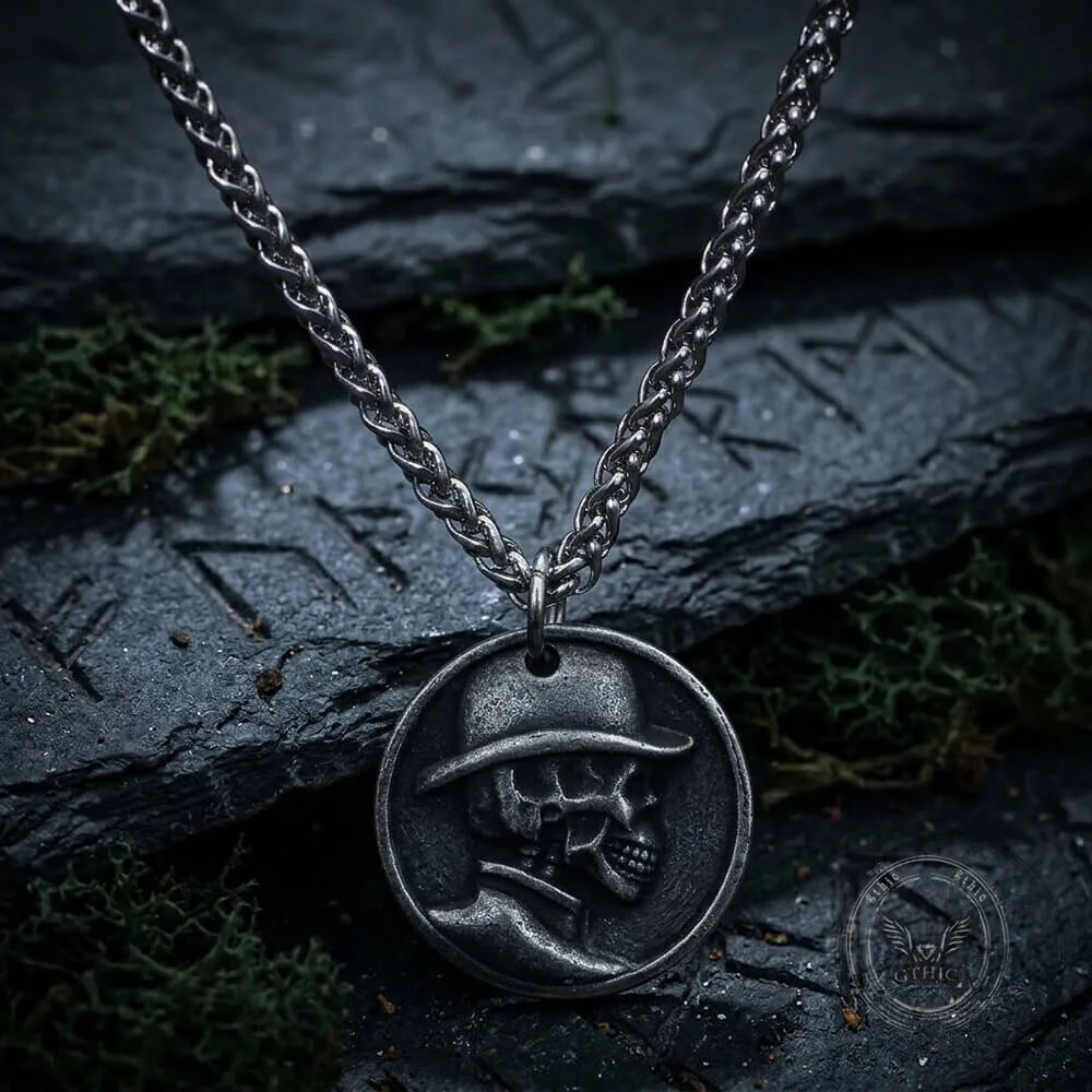 Vintage Top Hat Skull Stainless Steel Round Pendant Necklace 9 Vintage Top Hat Skull Stainless Steel Round Pendant Necklace