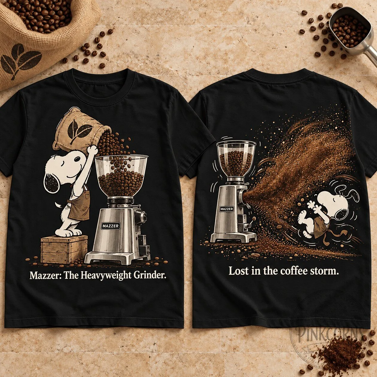 Snoopy Coffee Storm Mazzer The Heavyweight Grinder Black T-Shirt for Espresso Lovers