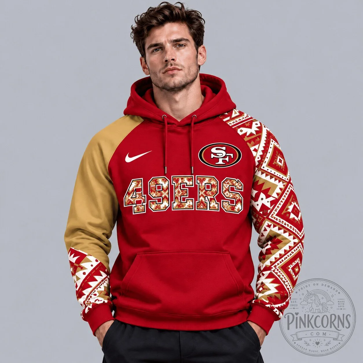 San Francisco 49ers Aztec Inspired Colorblock Pullover Hoodie
