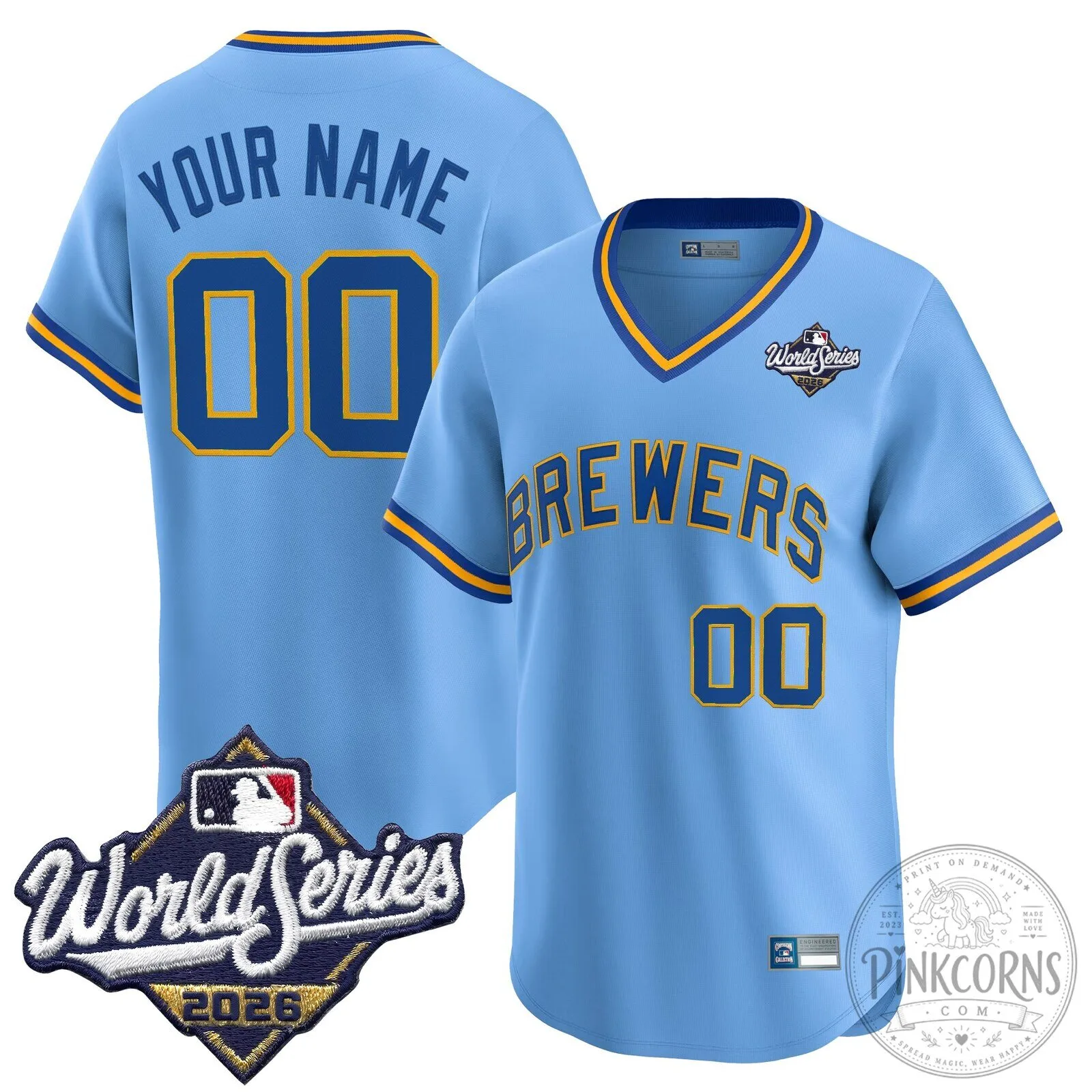 Milwaukee Brewers World Series 2026 Light Blue Custom Baseball Jersey