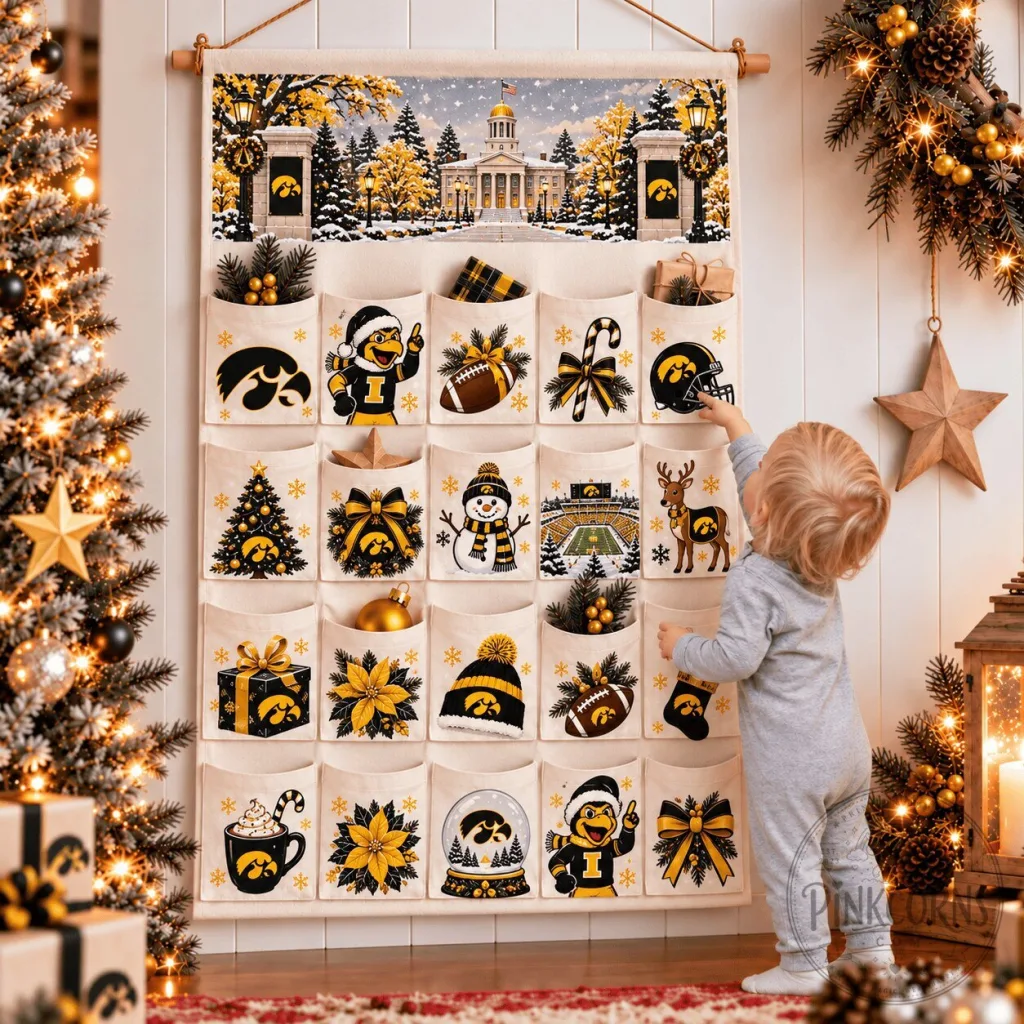 Iowa Hawkeyes Christmas Advent Calendar Hanging Countdown Wall Decor with Pockets 2D Iowa Hawkeyes Christmas Advent Calendar Hanging Countdown Wall Decor with Pockets 2D